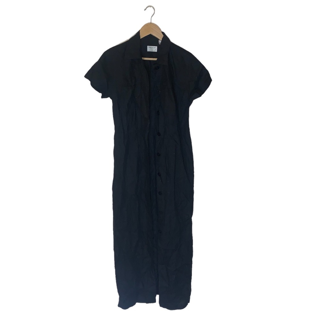 Review Collection Black Button Down Linen Collared Dress Size 6